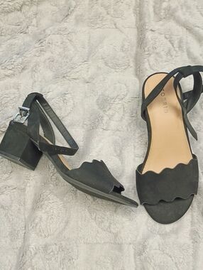 torrid Black Scallop-Edge Ankle Strap Block Heels
